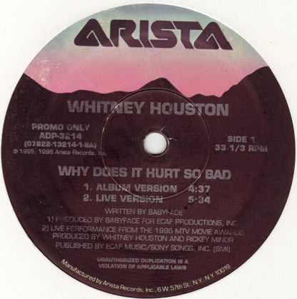 Whitney Houston : Why Does It Hurt So Bad / I Wanna Dance With Somebody (Who Loves Me) (Remix 1996) (12", Promo)