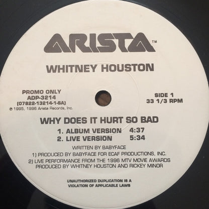 Whitney Houston : Why Does It Hurt So Bad / I Wanna Dance With Somebody (Who Loves Me) (Remix 1996) (12", Promo)