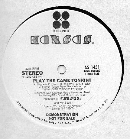 Kansas (2) : Play The Game Tonight / Pre-Release Montage (12", Promo)