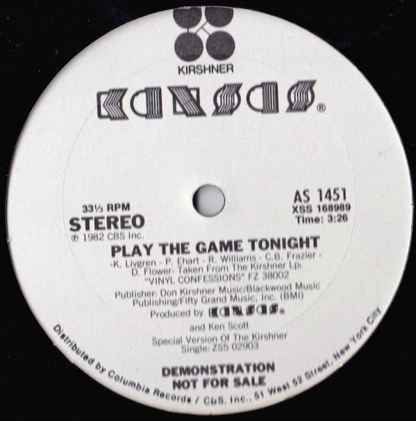 Kansas (2) : Play The Game Tonight / Pre-Release Montage (12", Promo)