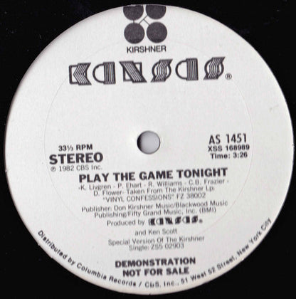 Kansas (2) : Play The Game Tonight / Pre-Release Montage (12", Promo)