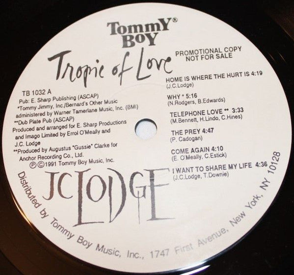 JC Lodge : Tropic Of Love (LP, Album, Promo)