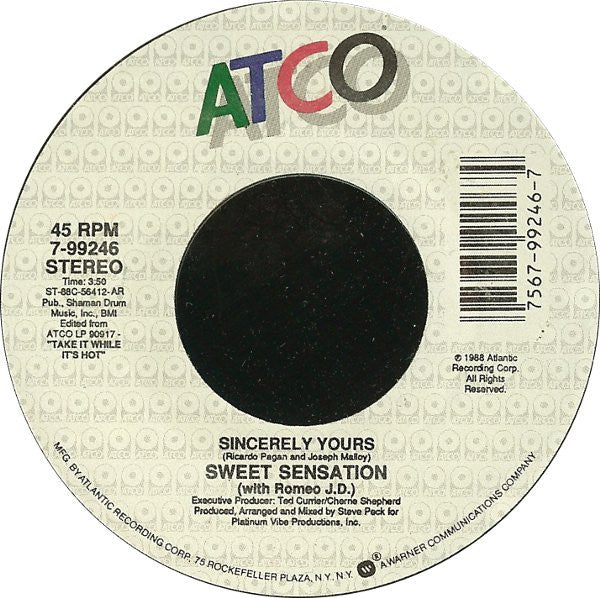 Sweet Sensation With Romeo J.D. : Sincerely Yours (7", Single)