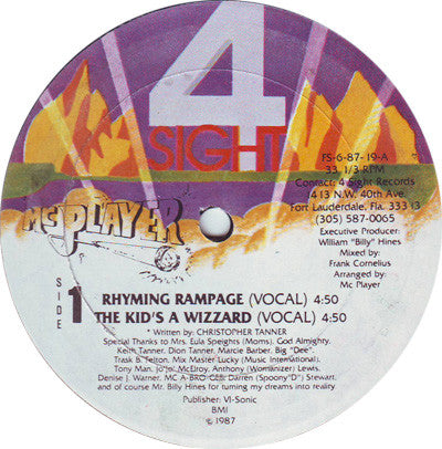 MC Player : Rhyming Rampage / The Kid's A Wizzard (12")