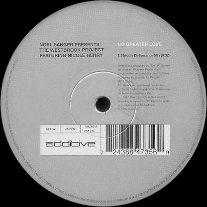 Noel Sanger* Presents The Westbrook Project* Featuring Nicole Henry : No Greater Love (12")