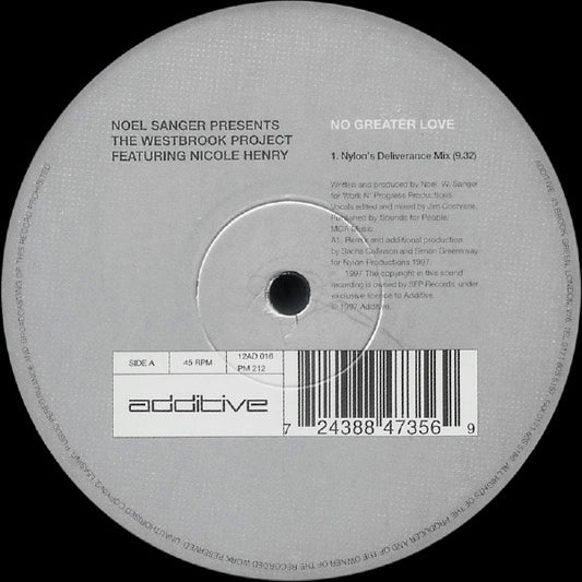 Noel Sanger* Presents The Westbrook Project* Featuring Nicole Henry : No Greater Love (12")