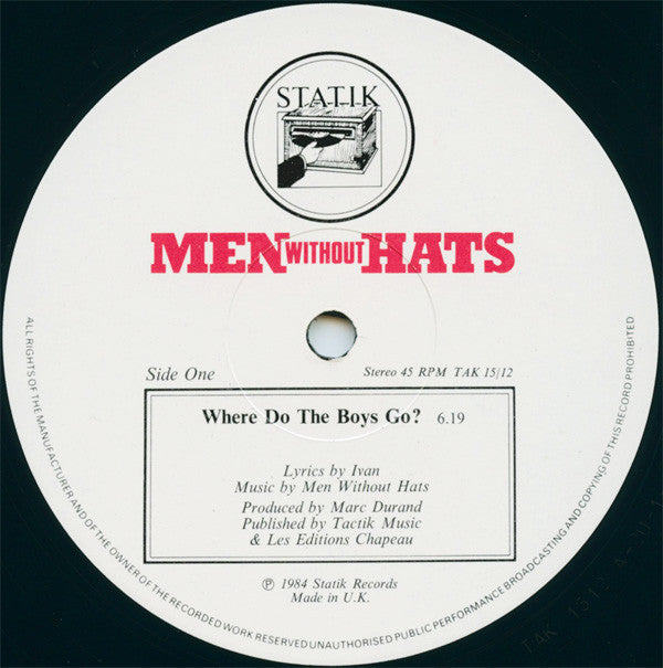 Men Without Hats : Where Do The Boys Go? (Extended Version) (12")