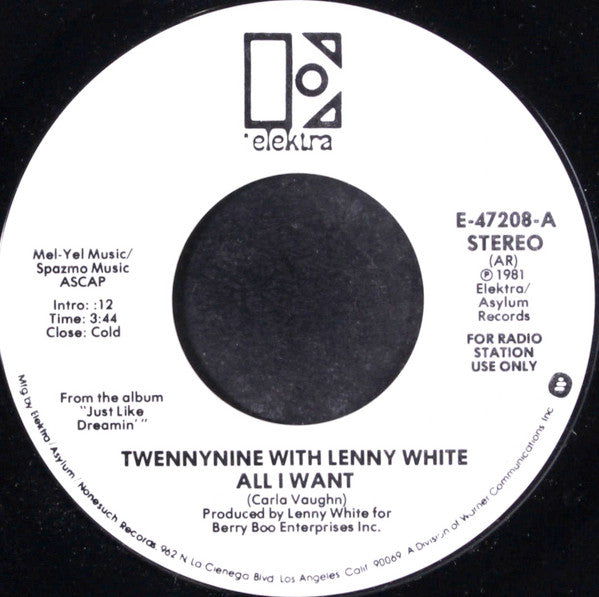 Twennynine With Lenny White : All I Want (7", Promo)