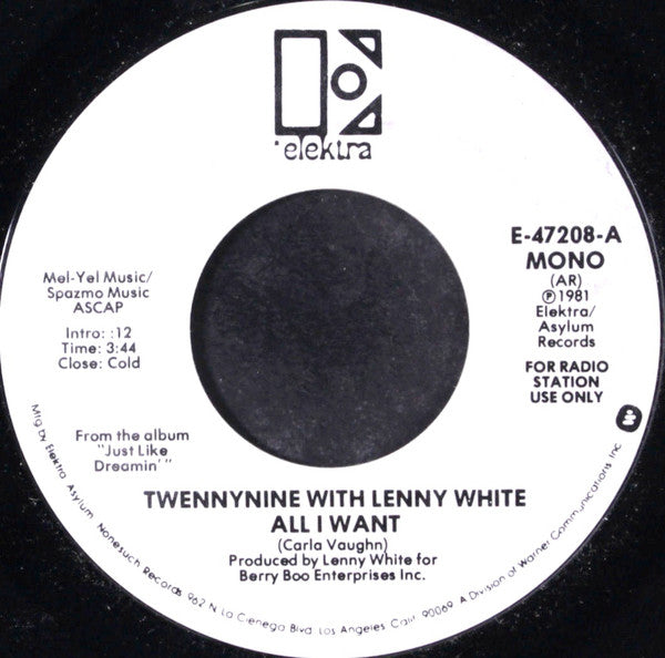 Twennynine With Lenny White : All I Want (7", Promo)