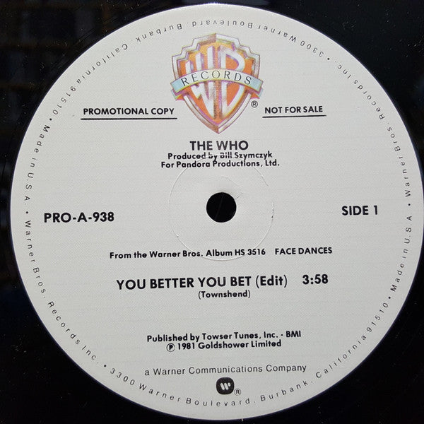The Who : You Better You Bet (12", Promo)