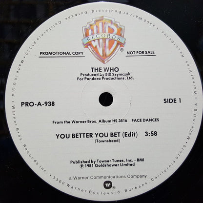The Who : You Better You Bet (12", Promo)