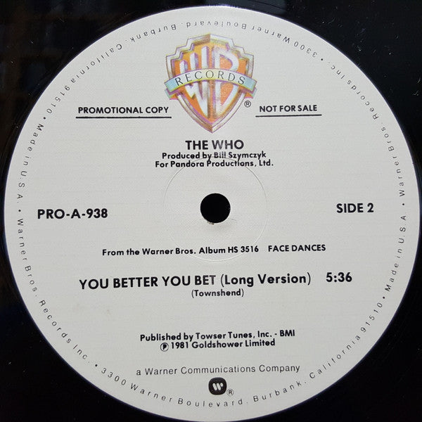 The Who : You Better You Bet (12", Promo)