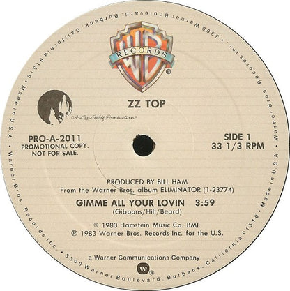 ZZ Top : Gimme All Your Lovin / Got Me Under Pressure (12", Promo)