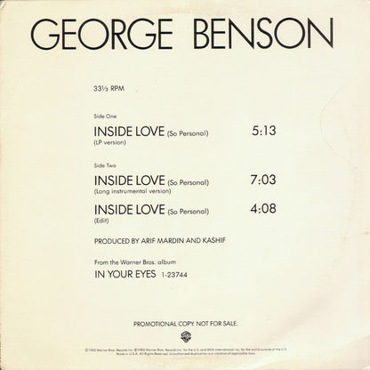 George Benson : Inside Love (So Personal) (12", Promo)