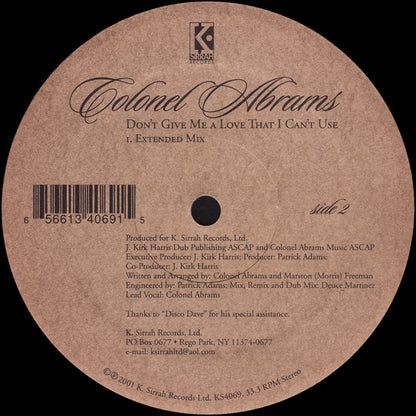 Colonel Abrams : Don't Give Me A Love That I Can't Use (12")