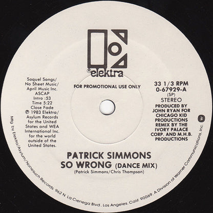 Patrick Simmons : So Wrong (12", Promo)