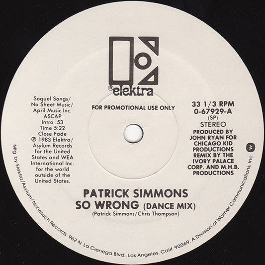Patrick Simmons : So Wrong (12", Promo)