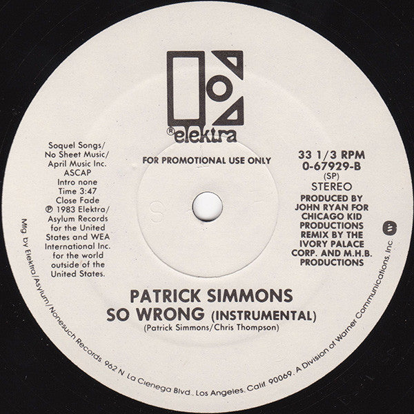 Patrick Simmons : So Wrong (12", Promo)