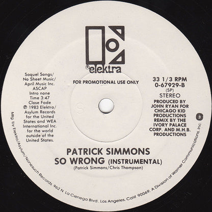 Patrick Simmons : So Wrong (12", Promo)