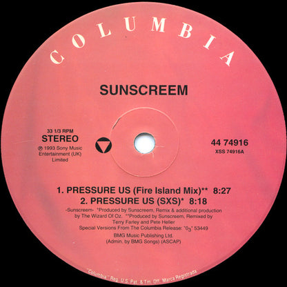 Sunscreem : Pressure US (12")