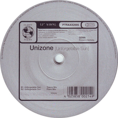 Unizone : Unforgetable Sun (12")