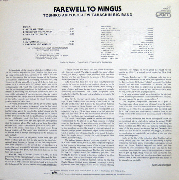 Toshiko Akiyoshi-Lew Tabackin Big Band : Farewell To Mingus (LP, Album, RE)