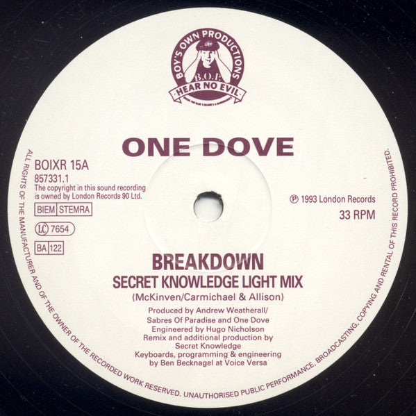 One Dove : Breakdown (The Secret Knowledge Remixes) (12", Single, Ltd)