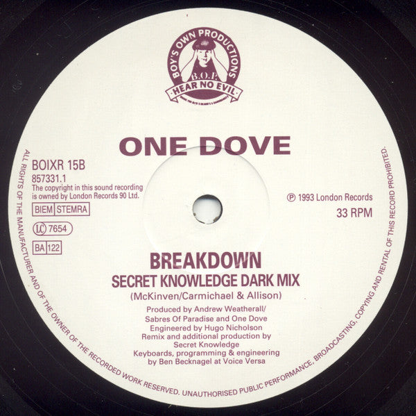 One Dove : Breakdown (The Secret Knowledge Remixes) (12", Single, Ltd)