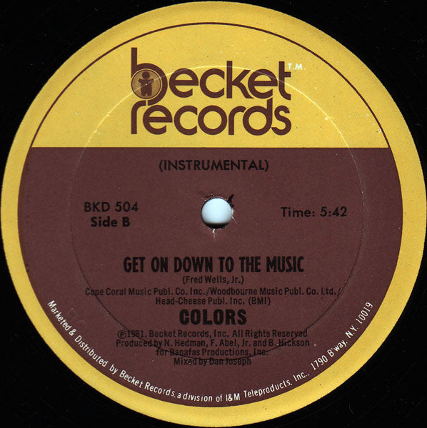 Colors (3) : Get On Down To The Music (12", Single)