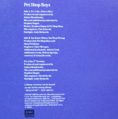 Pet Shop Boys : It's A Sin (12", RE)