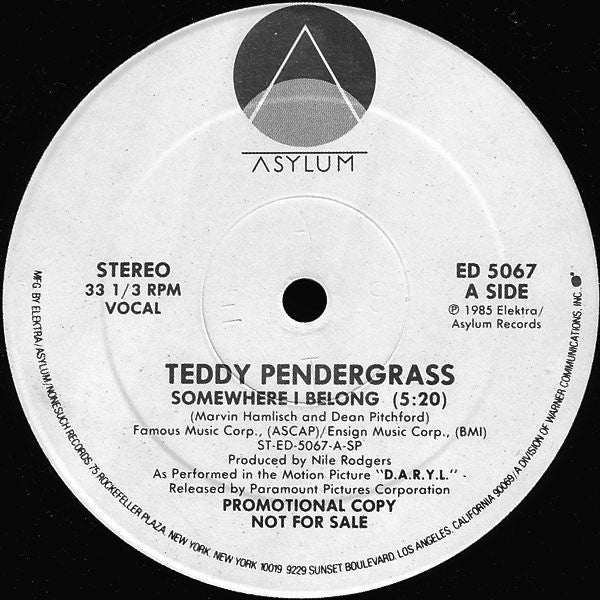 Teddy Pendergrass : Somewhere I Belong (12", Promo)