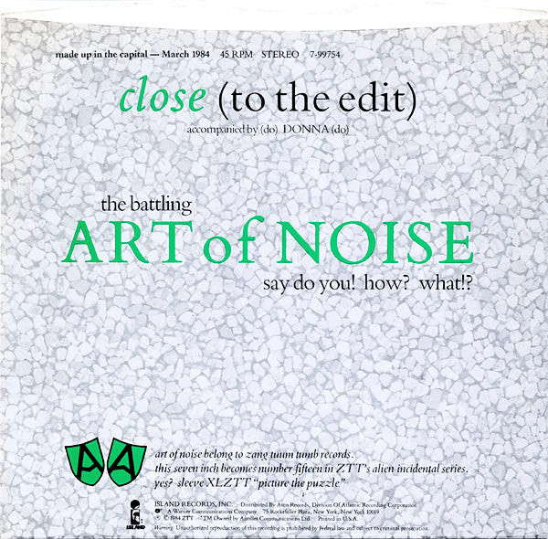 Art Of Noise* : Close (To The Edit) (7", Promo, Spe)