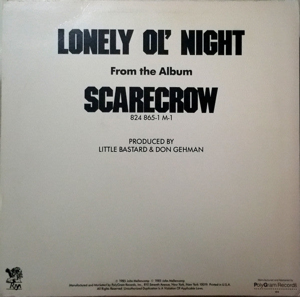 John Cougar Mellencamp : Lonely Ol' Night (12", Single, Promo, 22 )
