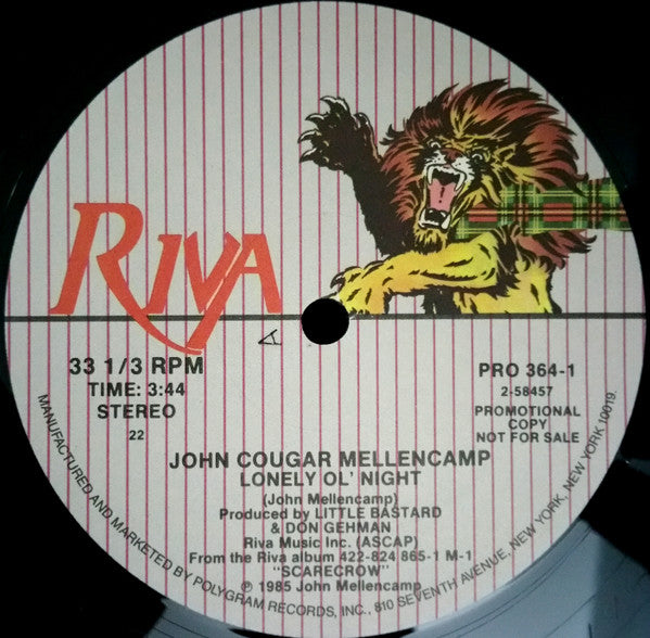 John Cougar Mellencamp : Lonely Ol' Night (12", Single, Promo, 22 )