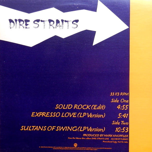 Dire Straits : Live - Solid Rock / Expresso Love / Sultans Of Swing (12", Promo)