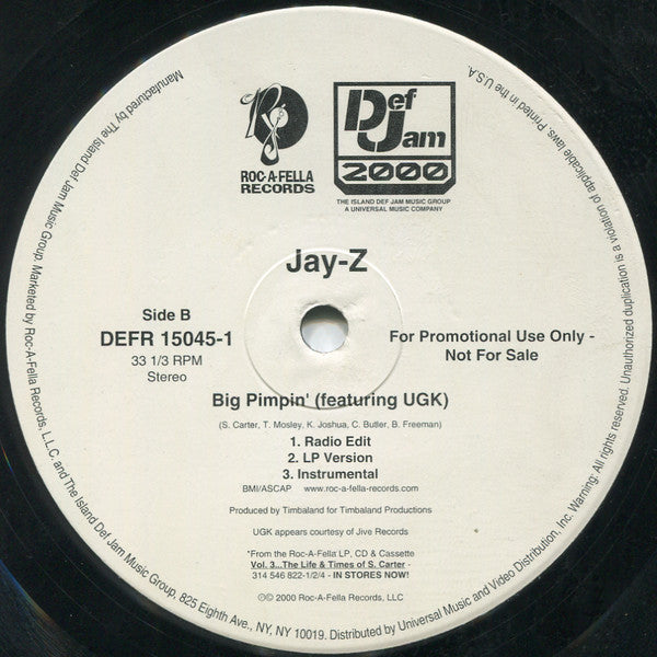 Jay-Z Featuring UGK : Anything / Big Pimpin' (12", Single, Promo)