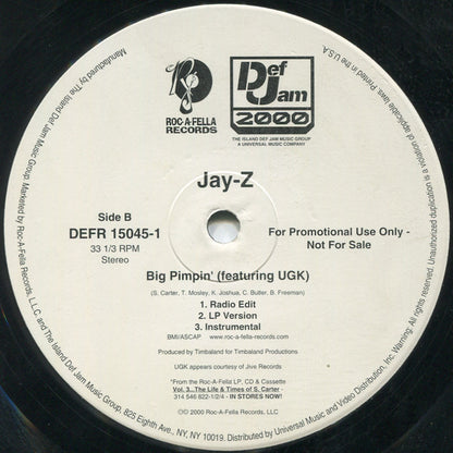 Jay-Z Featuring UGK : Anything / Big Pimpin' (12", Single, Promo)