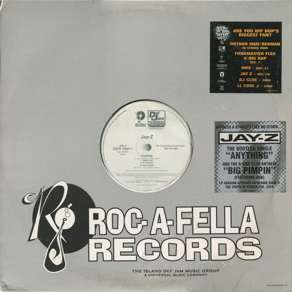 Jay-Z Featuring UGK : Anything / Big Pimpin' (12", Single, Promo)