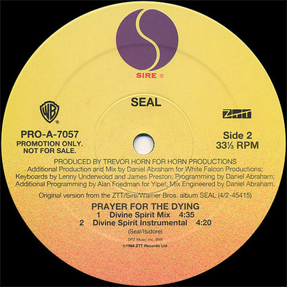 Seal : Prayer For The Dying (New Mixes) (12", Single, Promo)