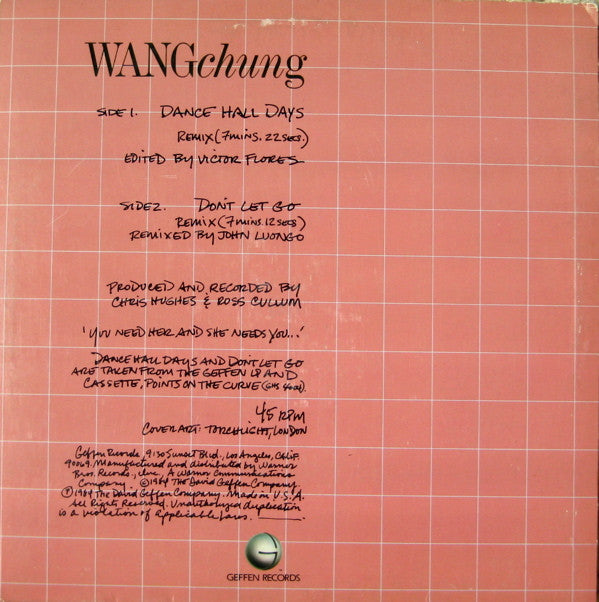 Wang Chung : Dance Hall Days & Don't Let Go (12", Maxi)