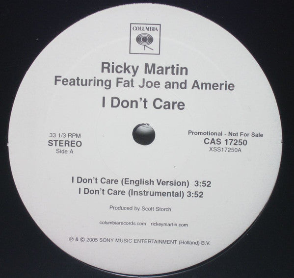 Ricky Martin Feat. Fat Joe Feat. Amerie : I Don't Care (12", Promo)