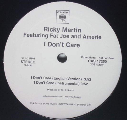Ricky Martin Feat. Fat Joe Feat. Amerie : I Don't Care (12", Promo)