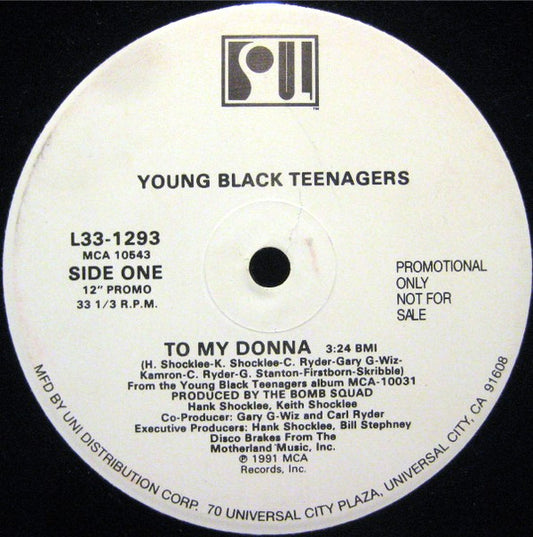 Young Black Teenagers : To My Donna (12", Promo)