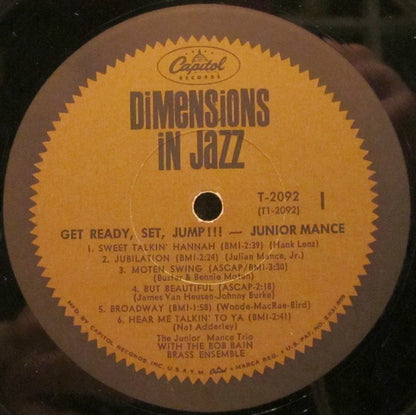 Junior Mance Trio With The Bob Bain Brass Ensemble : Get Ready, Set, Jump!!! (LP, Album, Mono)