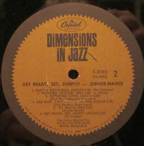Junior Mance Trio With The Bob Bain Brass Ensemble : Get Ready, Set, Jump!!! (LP, Album, Mono)
