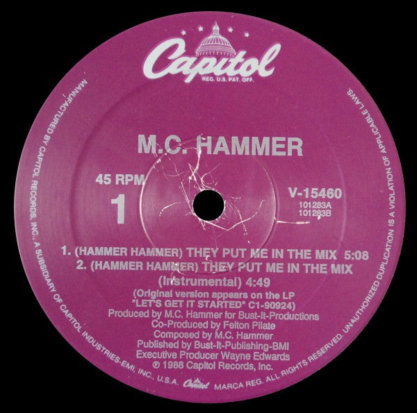 MC Hammer : (Hammer Hammer) They Put Me In The Mix / Cold Go M.C. Hammer (12", Single)