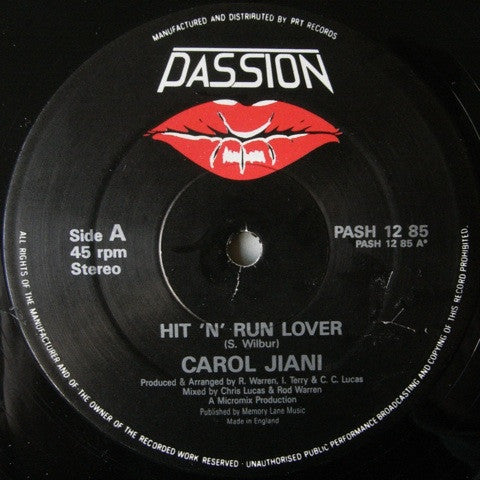 Carol Jiani : Hit 'N Run Lover (12")