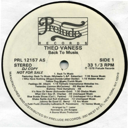Theo Vaness : Back To Music (LP, Album, Promo)