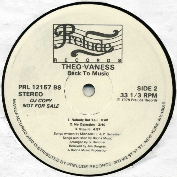 Theo Vaness : Back To Music (LP, Album, Promo)