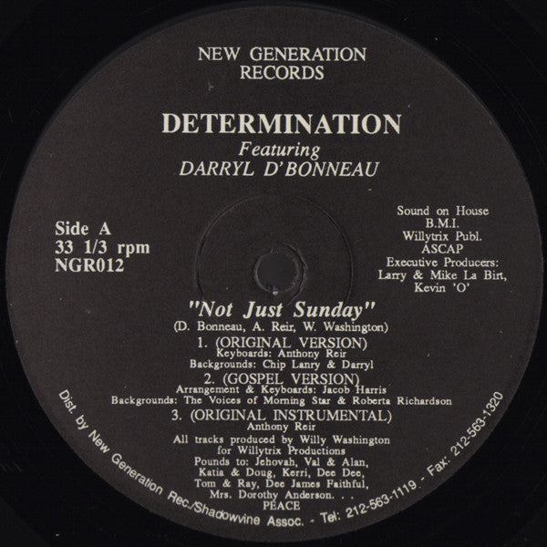 Determination Featuring Darryl D'Bonneau : Not Just Sunday (12")